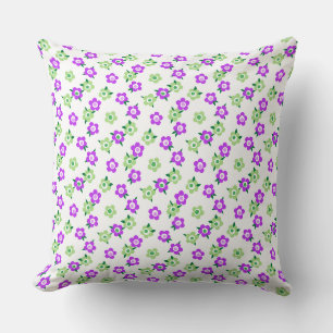 Coussin Motif floral vert violet rétro années soixante