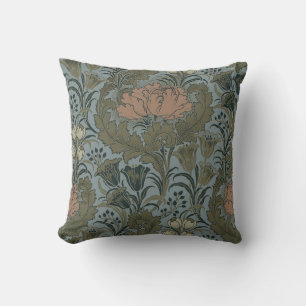 Coussin Motif floral victorien antique terre cuite sauge