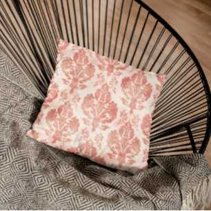 Coussin Motif Floral Vintage Aquarelle Damassé Rose