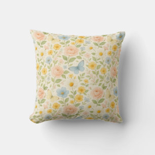Coussin Motif floral vintage coloré avec papillons