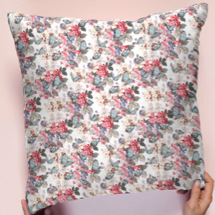 Coussin Motif floral vintage rose et bleu chic