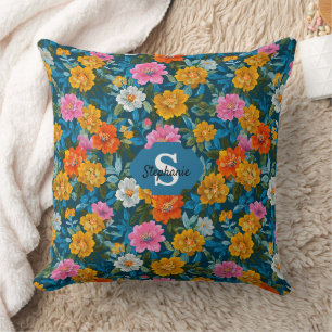 Coussin Motif floral Vintage rustique coloré en bleu (2)
