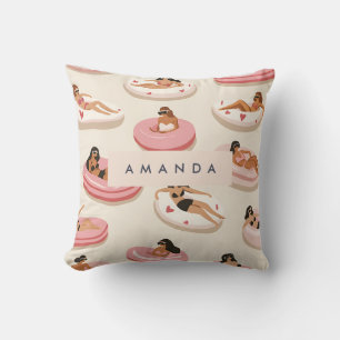 Coussin Motif flottant de piscine d'été personnalisé Monog