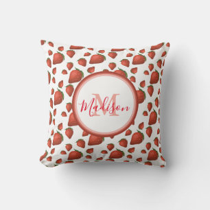 Coussin Motif Fraise Monogramme Nom Initial Personnalisé E