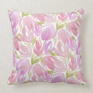 Coussin Motif Fuchsia rose violet d'aquarelle