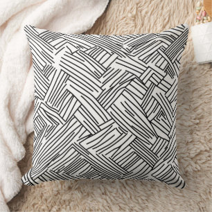Coussin Motif géométrique abstrait en lignes noir et blanc