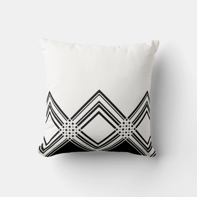 Coussin Motif géométrique abstrait - noir et blanc. (Recto)