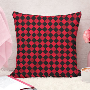 Coussin motif géométrique abstrait rouge et noir moderne