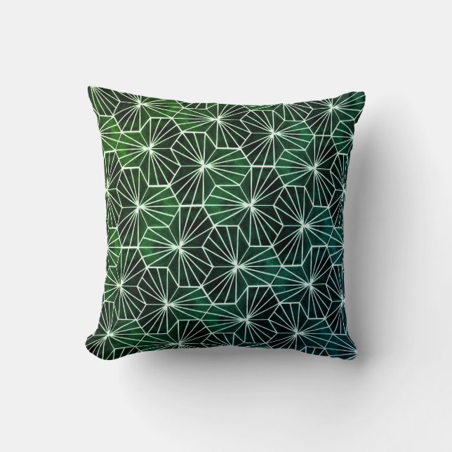 Coussin Motif géométrique Art déco moderne vert blanc (Recto)