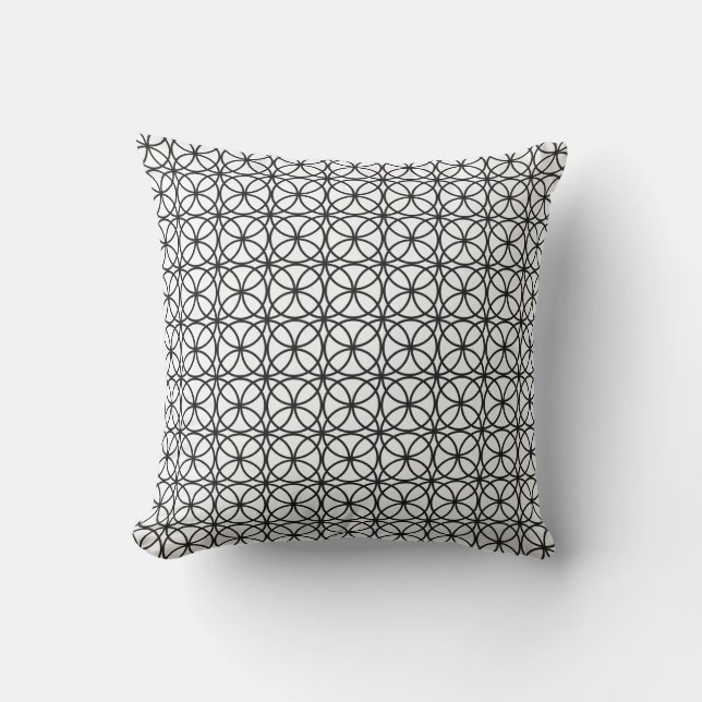 Coussin Motif géométrique de cercle blanc noir chic (Recto)