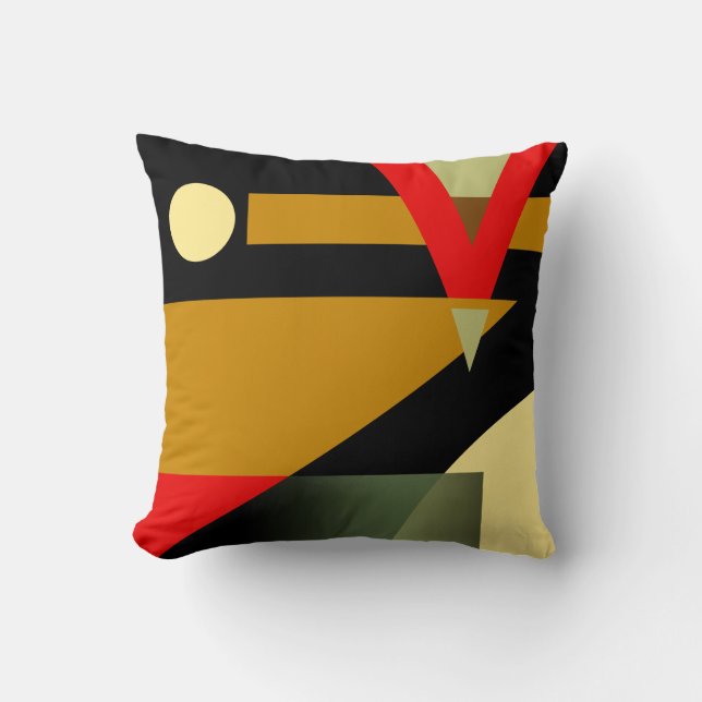 Coussin Motif géométrique de Jazzy| noir beige rouge or (Recto)