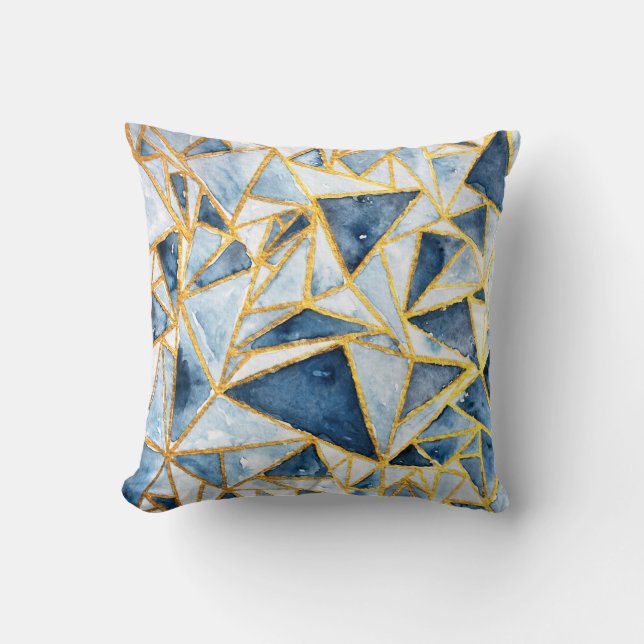 Coussin Motif géométrique de marine et d'or (Recto)