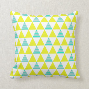 Coussin Motif géométrique de triangles en Aqua blanc jaune