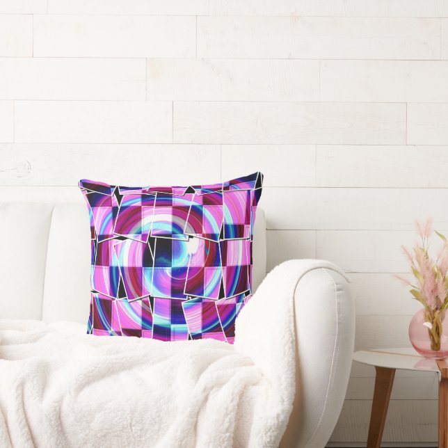 Coussin Motif géométrique des Carrés Abstraits rose pourpr (Canapé)