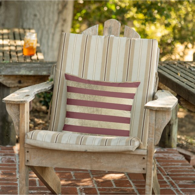 Coussin Motif géométrique élégant bordeaux bandes or (Chaise)