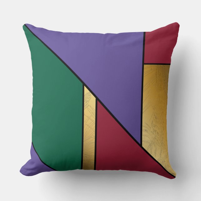 Coussin Motif géométrique Gold violet vert rouge (Recto)