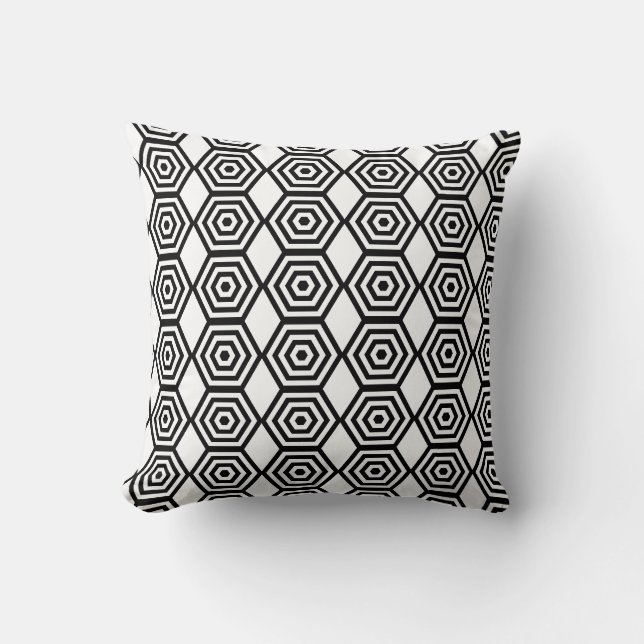 Coussin Motif géométrique hexagonal en noir blanc (Recto)