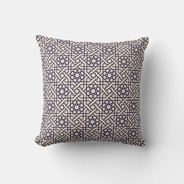 Coussin Motif géométrique marocain bleu islamique (Recto)