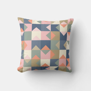 Coussin Motif géométrique mignon en marine et corail