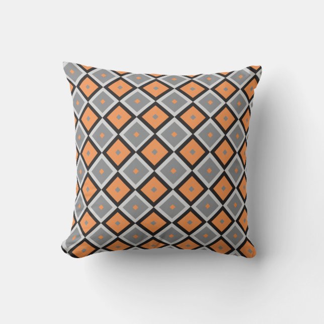 Coussin Motif géométrique moderne d'orange, noir et gris (Recto)
