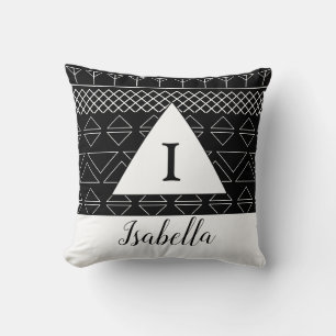 Coussin Motif géométrique noir et blanc de monogramme et n