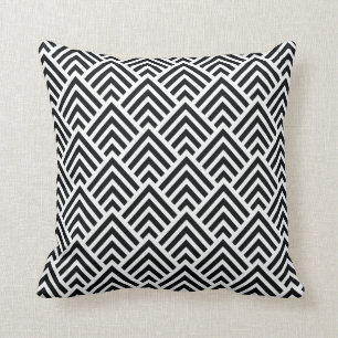 Coussin Motif géométrique noir et blanc élégant de Chevron