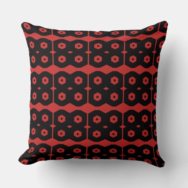 Coussin Motif géométrique noir et rouge (Recto)