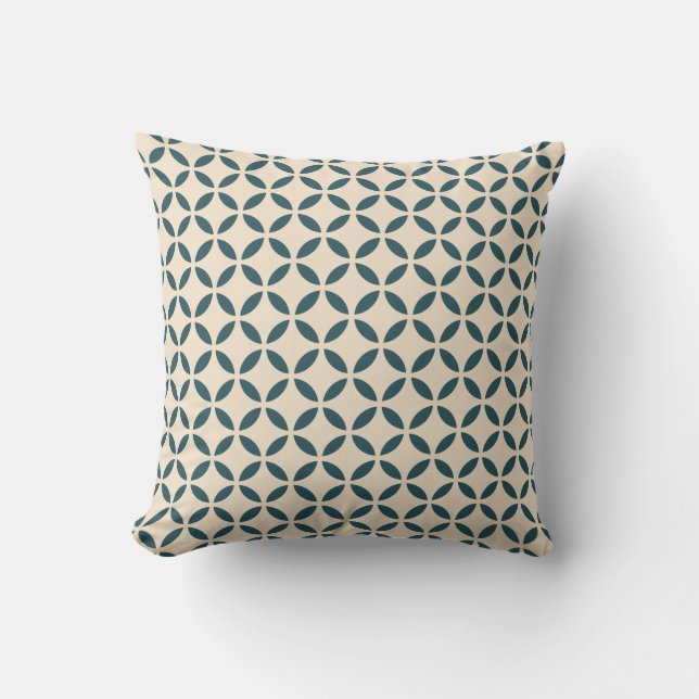 Coussin Motif géométrique pétale Emerald Off-White (Recto)
