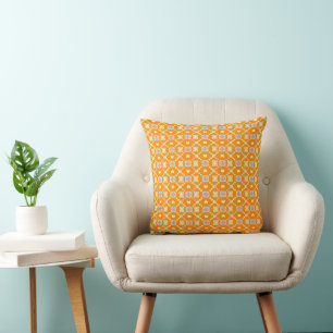 Coussin Motif géométrique pixel en pastel sur orange vibra
