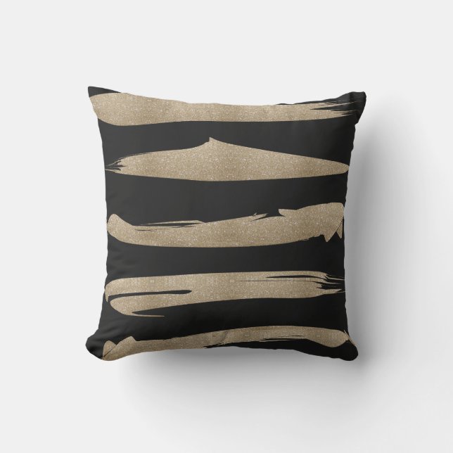 Coussin motif géométrique preppy bandes noir et or (Recto)