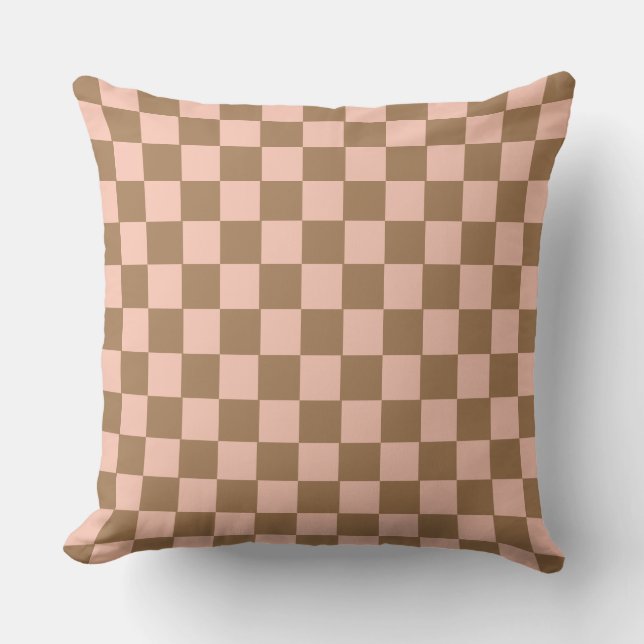 Coussin Motif géométrique rétro damier Ocra Rose (Recto)