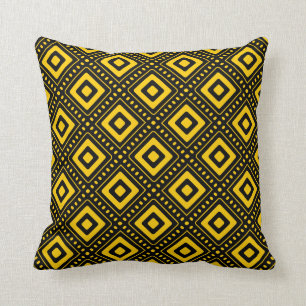Coussin Motif géométrique rétro noir et jaune