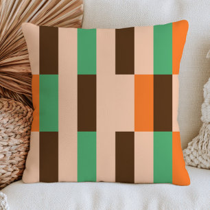 Coussin Motif géométrique rétro vert, orange et marron