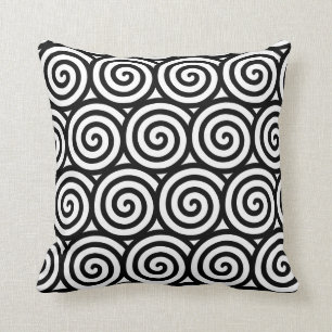 Coussin Motif géométrique Spiral Abstrait en noir et blanc