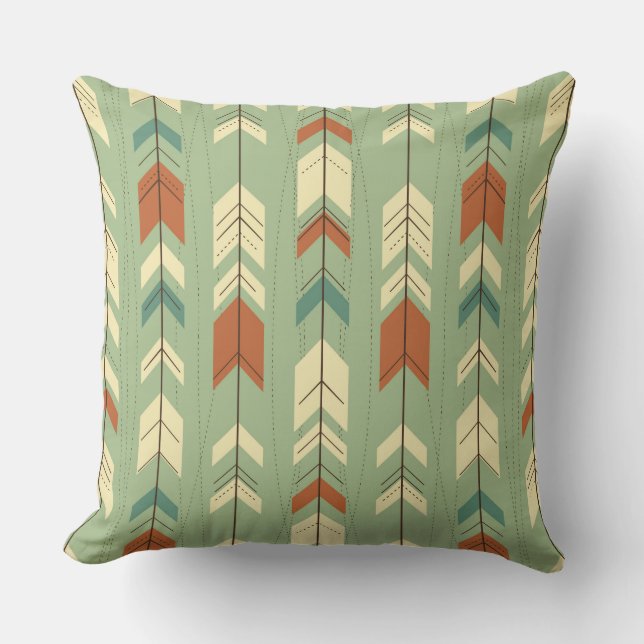 Coussin Motif géométrique Tribal Vert Pastel doux (Recto)