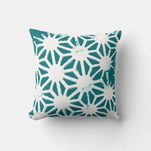 Coussin motif géométrique turquoise et blanc