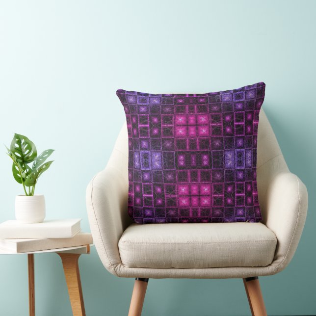 Coussin Motif Géométrique Vibrant Cubes Rose Violet Néon (Chaise)