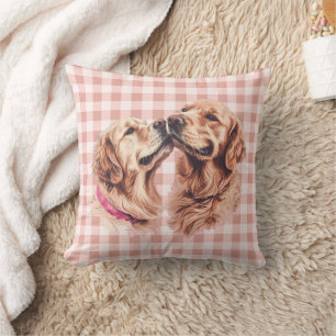 Coussin Motif Gingham Amour de Golden Retriever