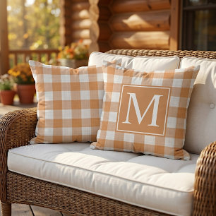Coussin Motif gingham orange citrouille automne élégant