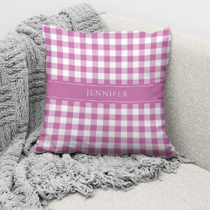 Coussin Motif Gingham Rose et Blanc Rustique Nom