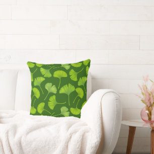 Coussin Motif Ginkgo sur vert foncé