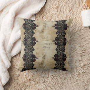 Coussin Motif gothique en dentelle rubis victorien (6)