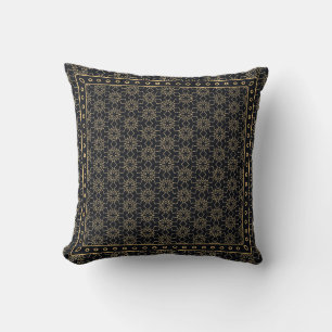 Coussin Motif graphique abstrait noir et or. Géométrique