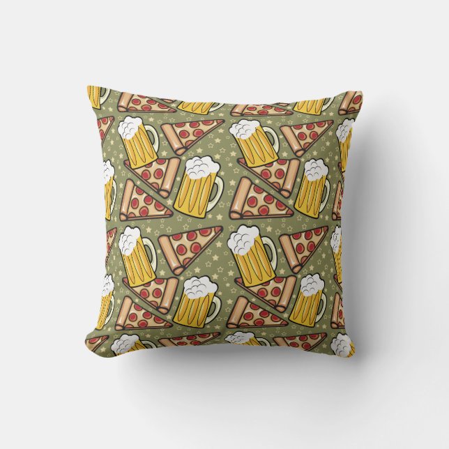 Coussin Motif graphique de bière et de pizza (Recto)