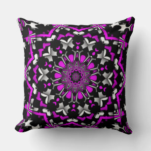 Coussin Motif graphique noir rose chaud