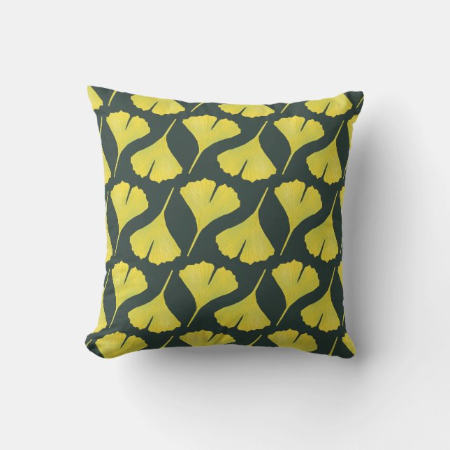 Coussin Motif Green Ginkgo Leaf (Recto)