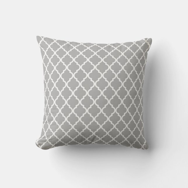 Coussin Motif Gris, Blanc Marocain Quatrefoil (Recto)