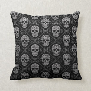 Coussin Motif gris et noir de crâne de sucre