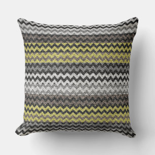Coussin Motif Gris Jaune Chevron Gris