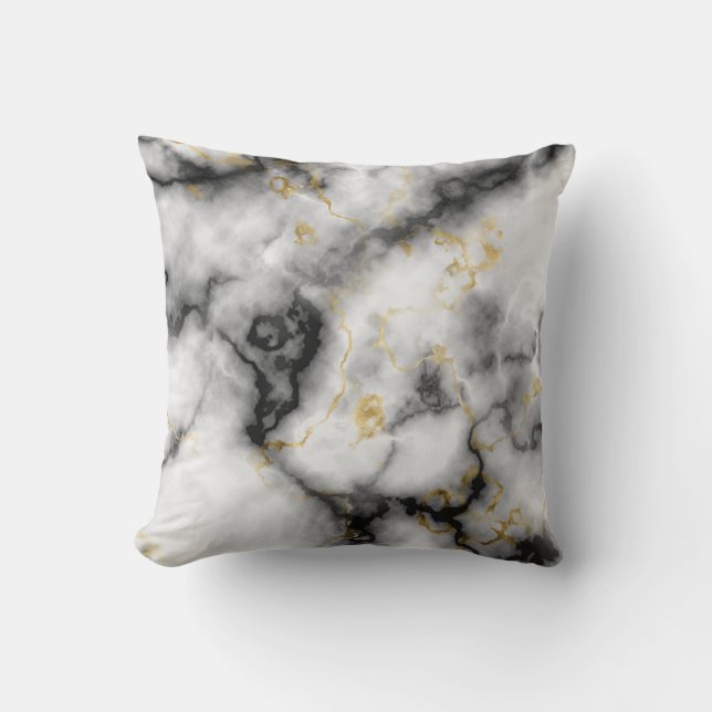 Coussin Motif gris noir blanc et or marbre (Recto)